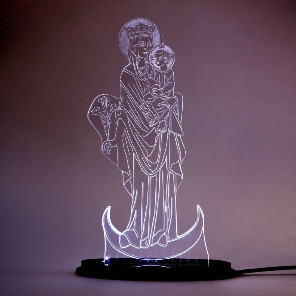 Escultura de la Virgen en plexiglás iluminado